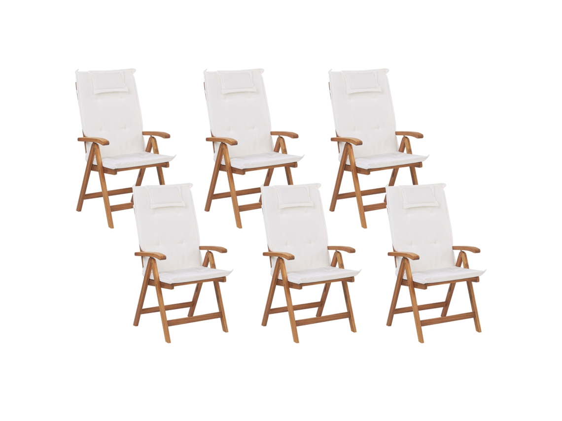 Conjunto De 6 Cadeiras Dobráveis Com Almofadas A Condizer Beliani Java De Madeira De Acácia Castanho 54x69x105