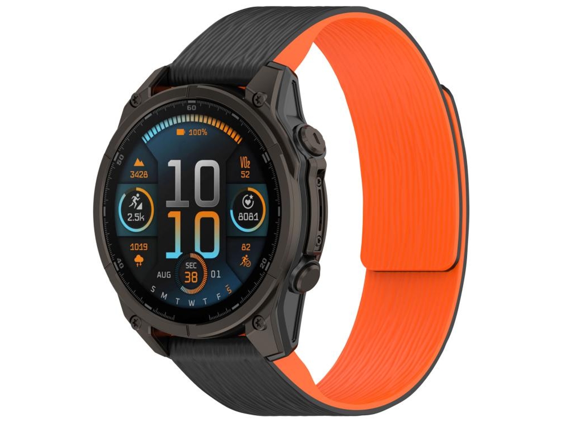 Bracelete Para Garmin (20mm) - Silicone Magnético - Listras Verticais - Liberação Rápida Preto E Laranja