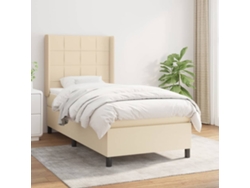 Cama Box Spring Con Colchón Tela Color Crema 90x200 Cm