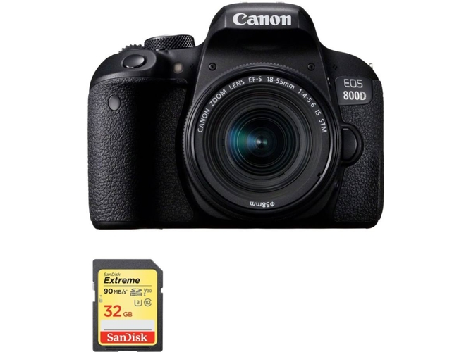 Kit Cámara Réflex CANON EOS 800D EF-S 18-55mm F4-5.6 IS STM + 32GB SD