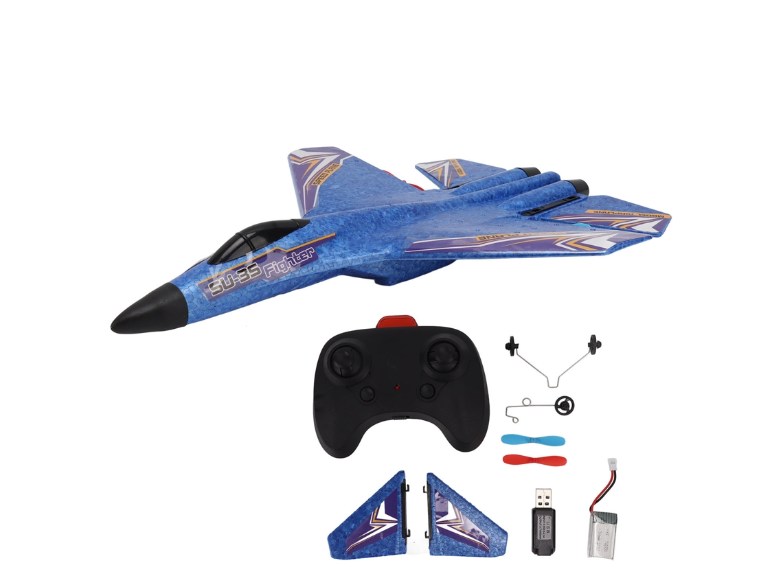-avión De Control Remoto Rc Fácil De Montar Altura 100m Prevención De Colisiones Juguete Azul