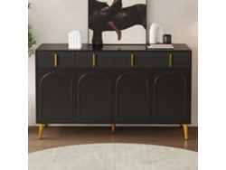 Aparador Moderno - 2 Puertas De Cristal Con 4 Cajones Y Estantes Ajustables - Negro