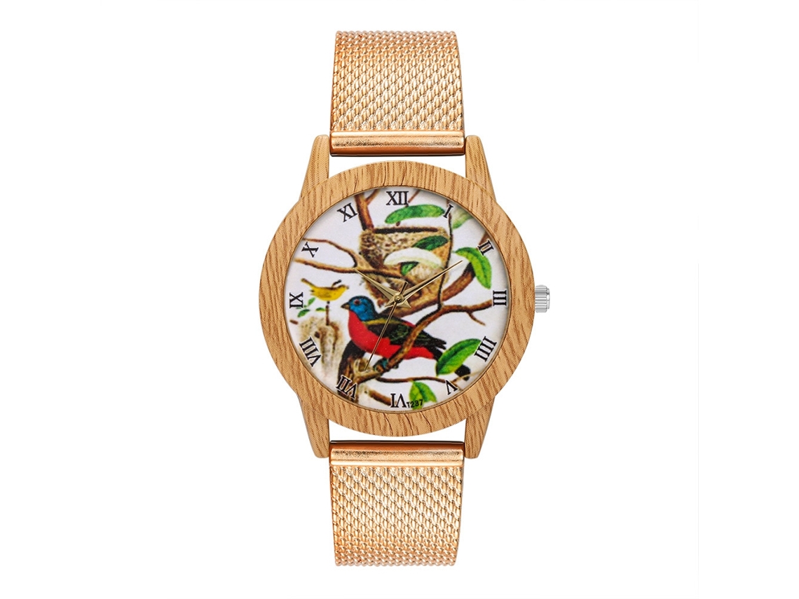 Reloj De Pulsera Analógico Con Correa De Malla - Moderno Para Hombres Y Mujeres - Oro Rosa
