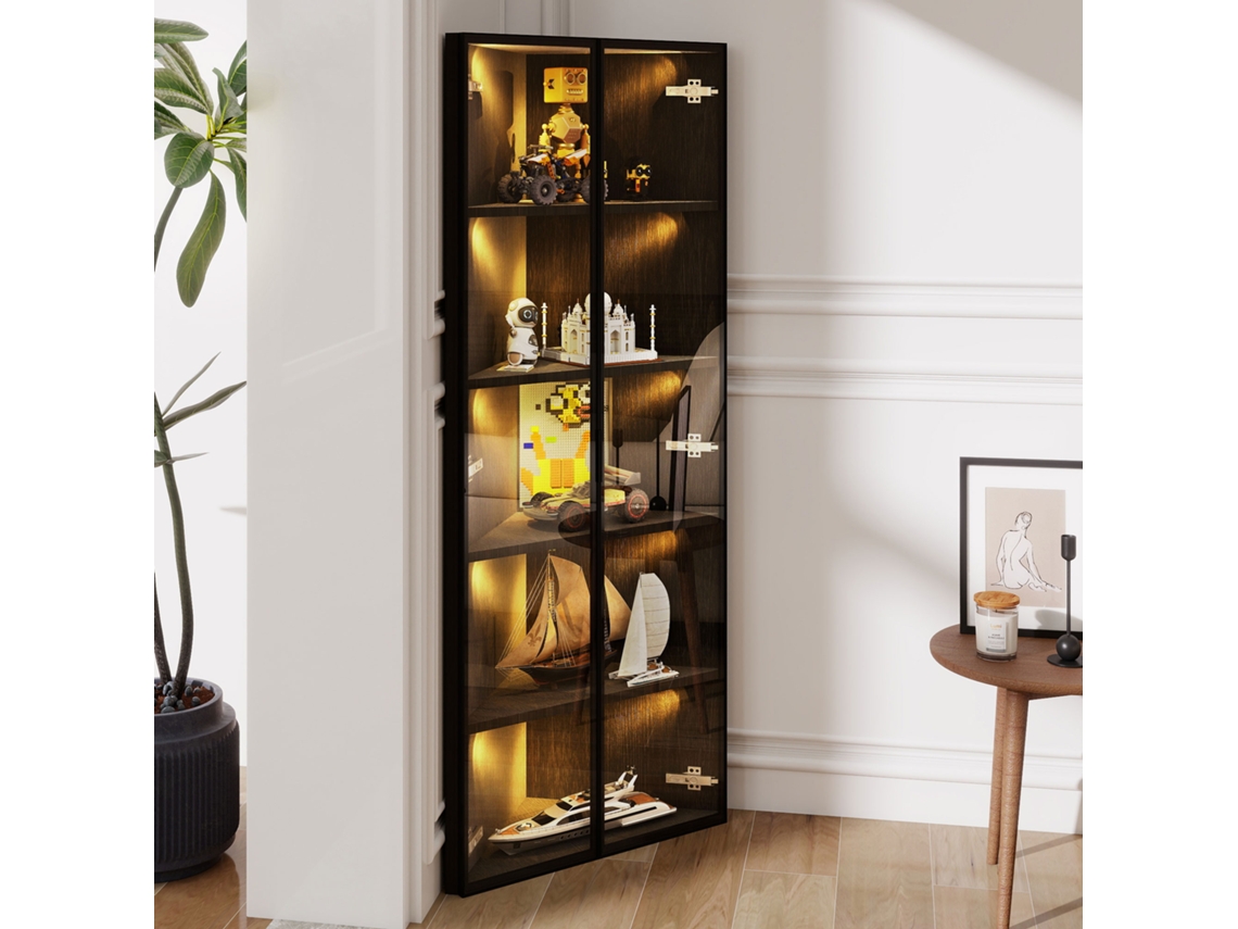 Vitrina De Cristal Led Negro Templado De 62x35x160cm