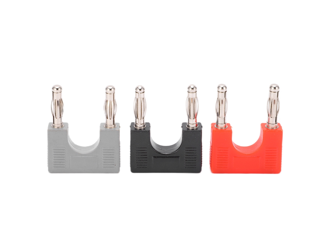 1 juego de conectores banana U38 de 4 mm de cobre con baño de níquel, dos líneas, rojo, negro, gris, para osciloscopios e instrumentos eléctricos.