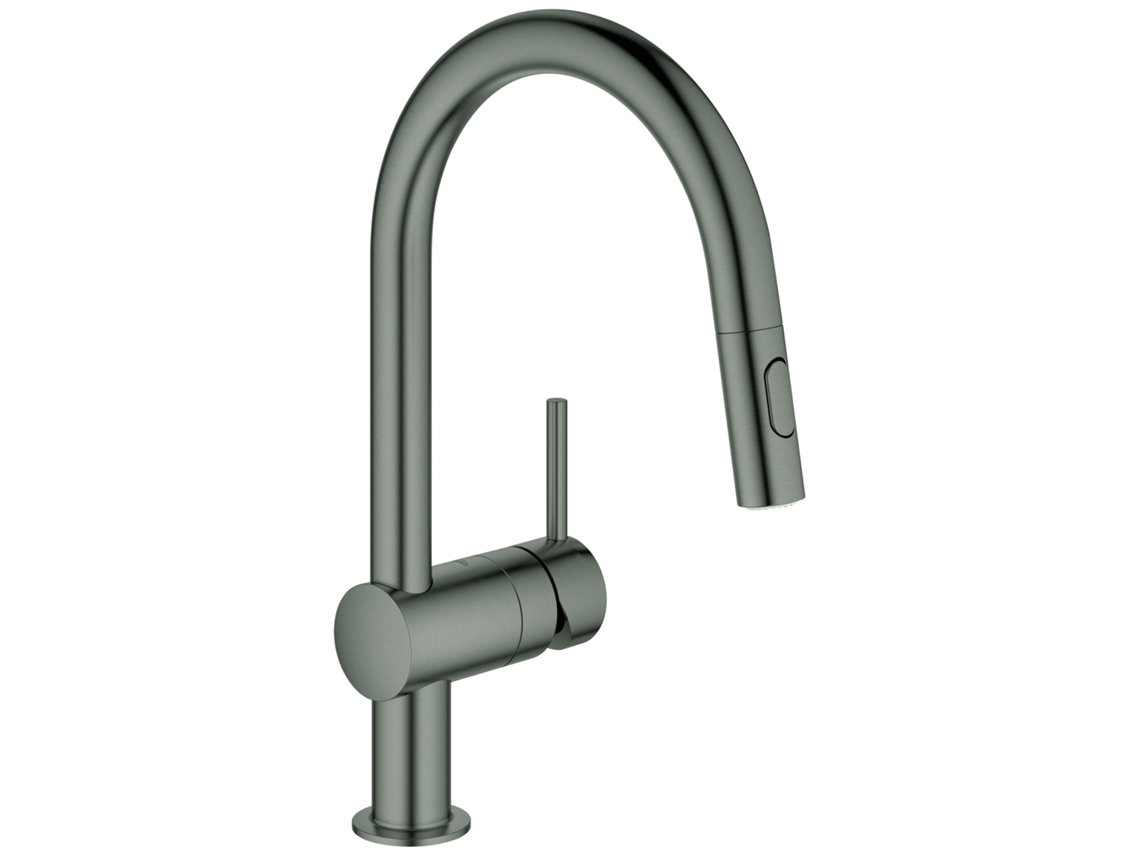 Mezclador monomando de lavabo Grohe Minta, caño en forma de C, con doble chorro extraíble, 32321al2, color grafito cepillado