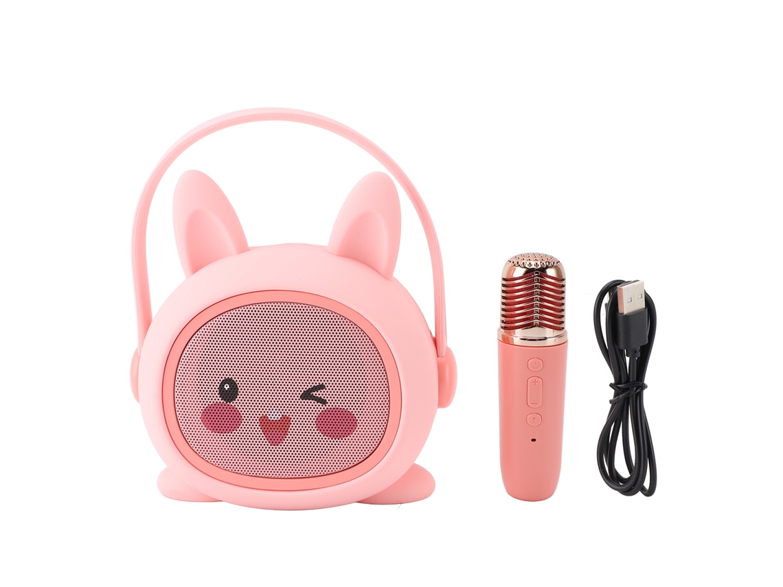 Ats-set De Micrófono Y Altavoz Para Niños Máquina De Karaoke Portátil Con Batsería Juguete De Cantar Cartoon Conejo Rosa