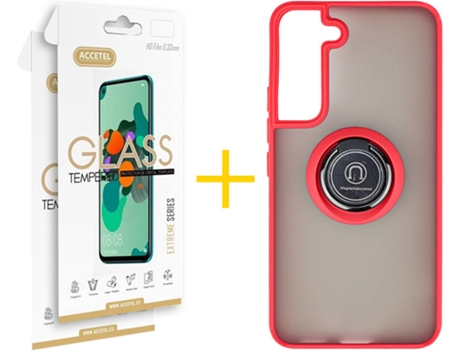 Carcasa + 2 Protectores de Pantalla para Samsung Galaxy S22 Plus 5G ACCETEL Rojo
