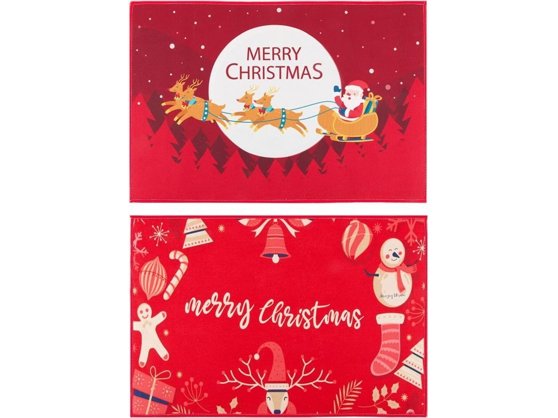 Alfombrilla De Puerta Navideña 2pcs Rojo Diseño Trineo De Santa Decoración Hogar Fiesta Navidad 40x60cm