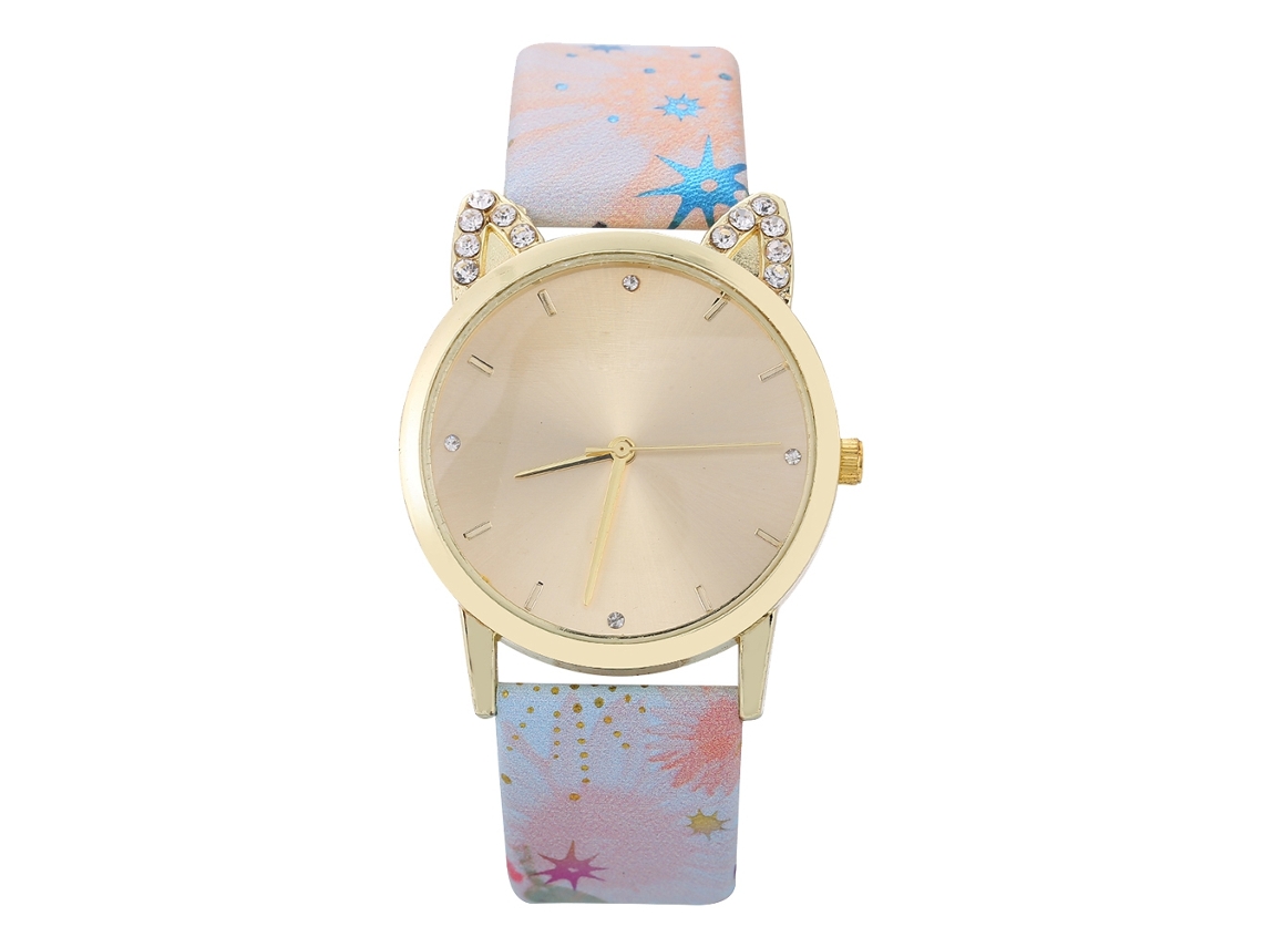 Reloj De Pulsera De Cuarzo Para Mujer Con Sencillos Diamantes De Imitación Y Correa De Pu Azul Claro.