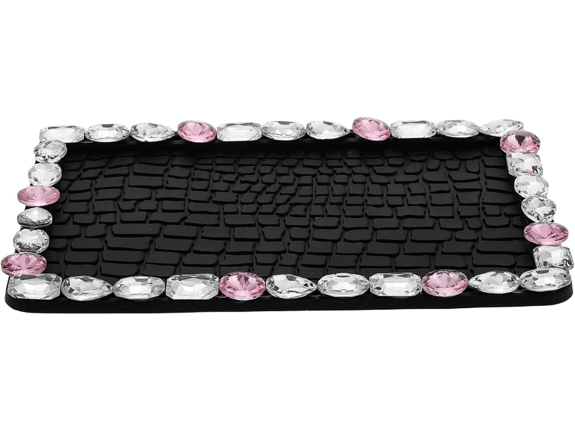 Alfombrilla Para Salpicadero Con Diamantes De Imitación, Goma Antideslizante Para Llaves De Coche Y Gafas De Sol.