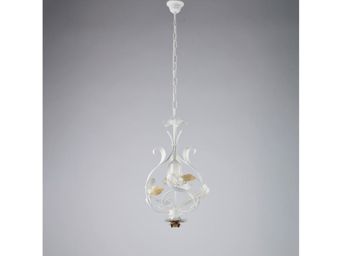 Cesto - Lámpara De Araña Shabby De Hierro Lacado Blanco 1 Luz 112 - Ø33 - Bl274-1-bco