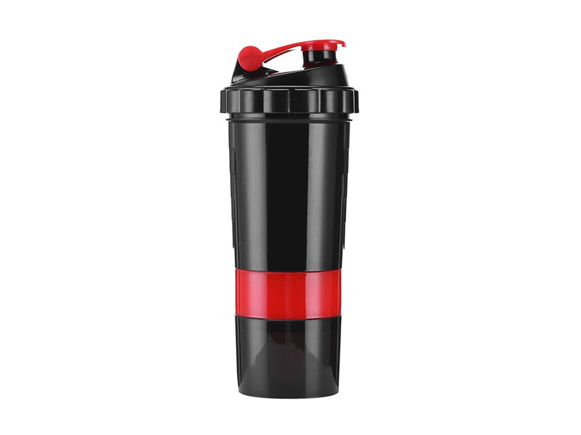 Vaso Mezclador Portátil De Plástico De 3 Capas A Prueba De Fugas Para Proteínas Y Cápsulas - Rojo