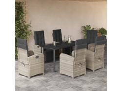 Juego de comedor de jardín de 7 piezas con cojines de mimbre gris claro DKD Home Decor