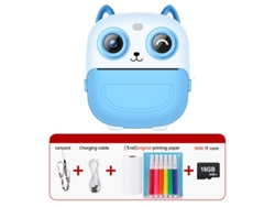 Cámara instantánea, mini cámara de impresión de alta definición 1080P para niños con tarjeta de memoria de 16 GB, color azul Cuich