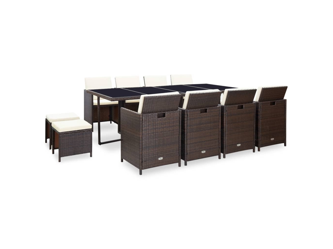 Juego de comedor de exterior de 13 piezas con cojines de mimbre marrón, Dkd Home Decor