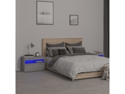 Cabecero Mesitas Noche Luces Led Uds Madera Gris (60x35x40cm)