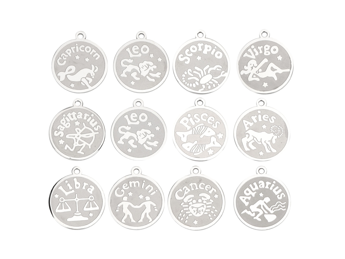 Juego De 12 Colgantes De Acero Inoxidable Con Los Signos Del Zodiaco Para Collares, Pulseras Y Manualidades.