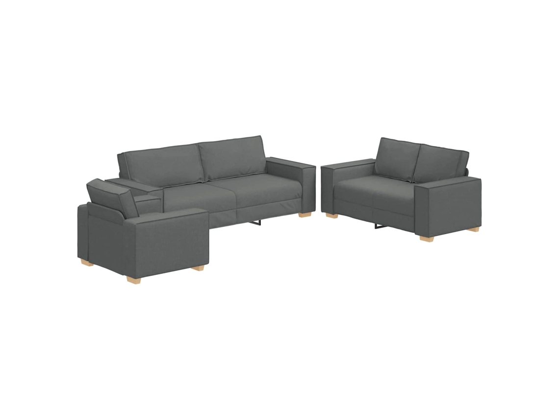 Sofá 3 Pcs Gris Oscuro 220 X 80 X 84 Cm Tejido Mezcla De Lino