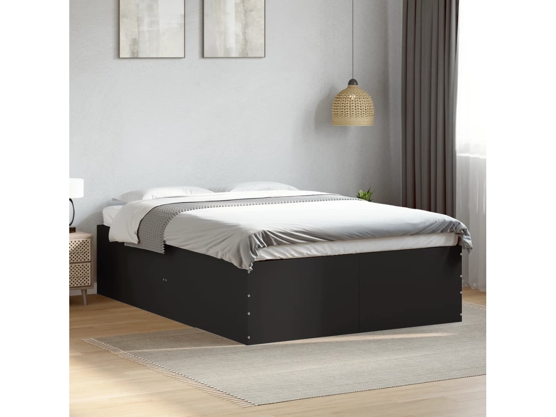 Estructura De Cama Madera De Ingeniería Negra 135x190 Cm
