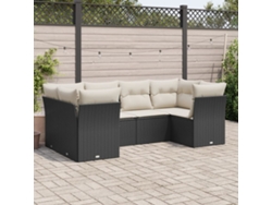 Conjunto de sofá de jardín de 6 piezas con cojines, mimbre sintético negro, DKD Home Decor