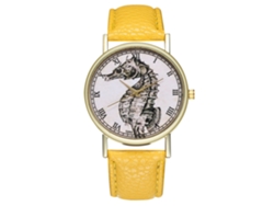 Reloj De Pulsera Analógico De Cuarzo Unisex Zhoulianfa Con Estampado De Caballito De Mar Amarillo.
