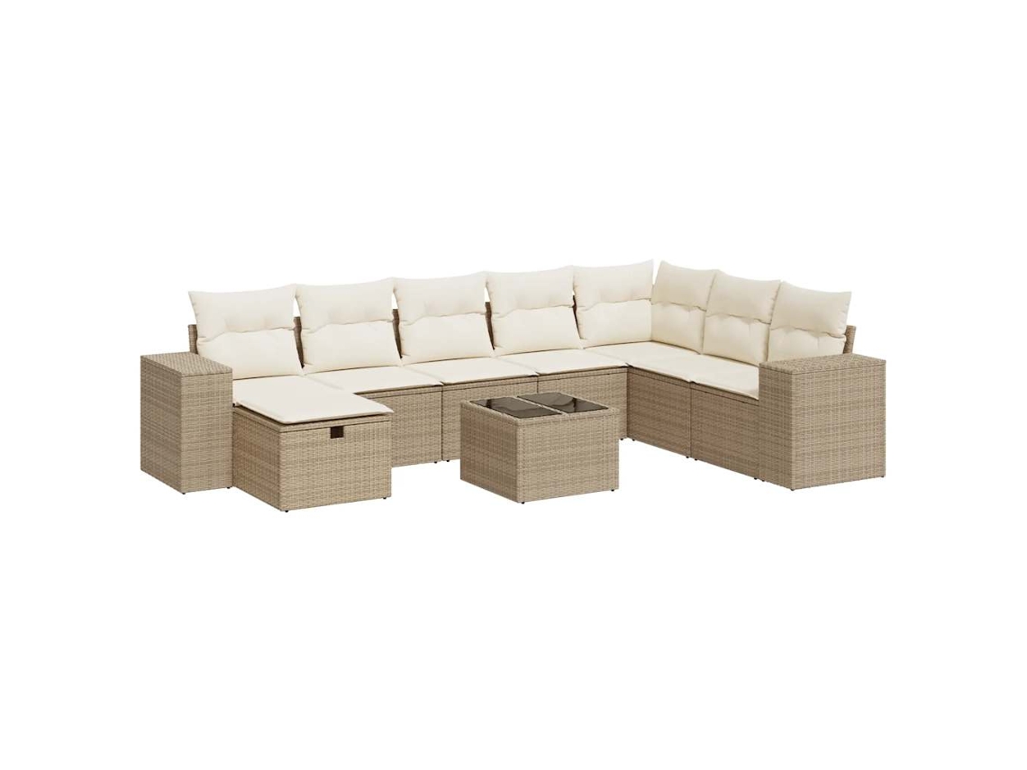 Conjunto 9 de sofás de jardín con cojines VIDAXL ratán sintético beige