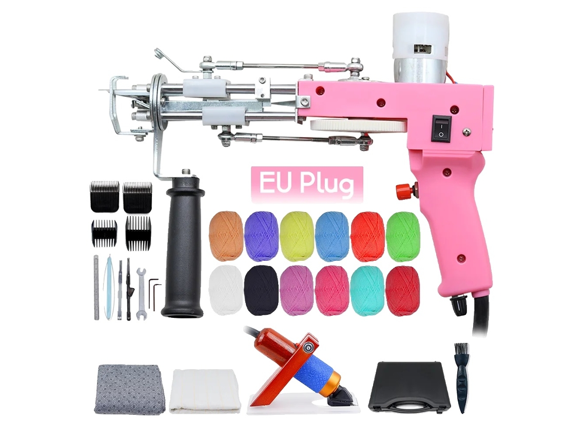 Pistola eléctrica para mechones de alfombras, corte y bucle, máquinas de flocado, rosa, juego de 2, enchufe UE OEM