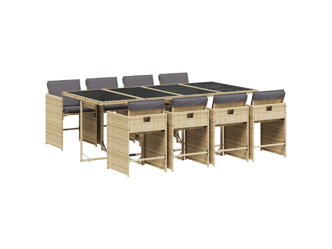 Conjunto de 9 piezas de comedor de jardín con cojines de mimbre en beige mixto - EXCLUSIVA MAISON