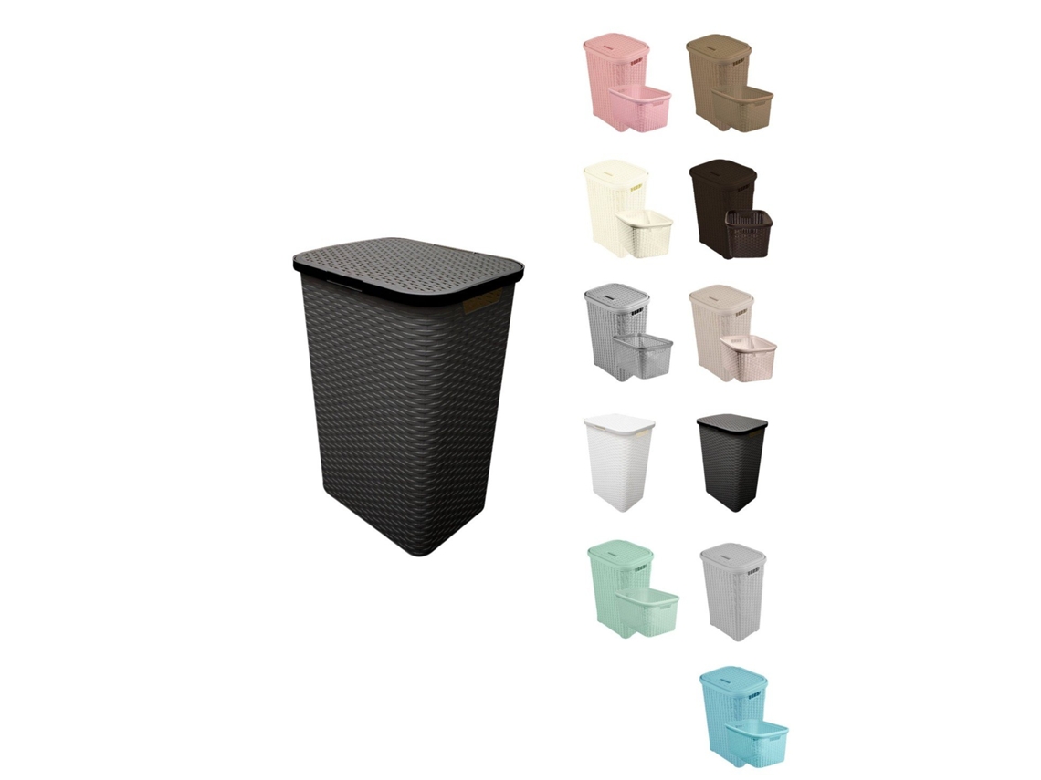 Cesto Ropa Sucia Pongotodo Con Tapa Y Asas | Cesta Colada Plástico Ratán | Cubo Ropa Sucia Ventilado | Baño Dormitorio | 38l/60l Negro 60 Litros