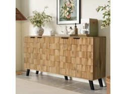 Aparador moderno de 4 puertas, 160,5 x 35,5 x 78 cm, mueble práctico para salón, dormitorio y comedor.