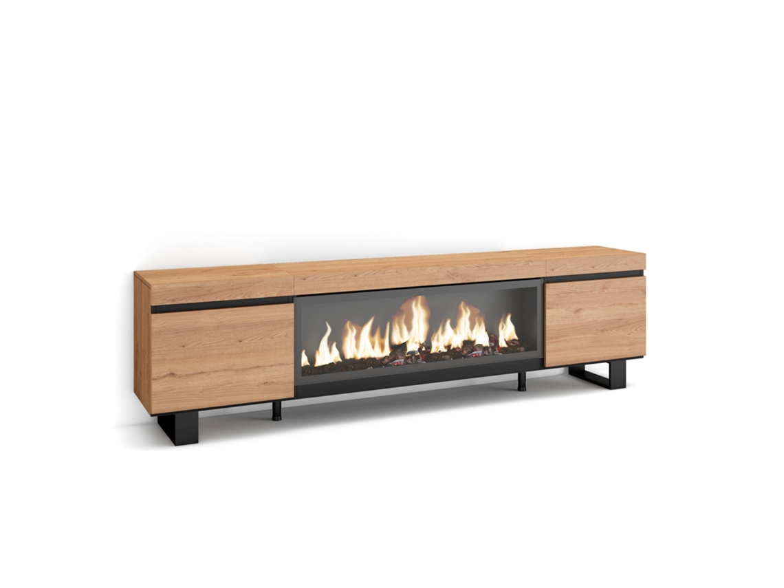 Mueble TV, Televisión, 210, Para TV hasta 80, Chimenea eléctrica XXL, Diseño industrial, Roble SKRAUT HOME