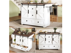 Carro De Cocina Multifunción - Con Mesa Abatible, 3 Cajones Y 2 Puertas - Blanco