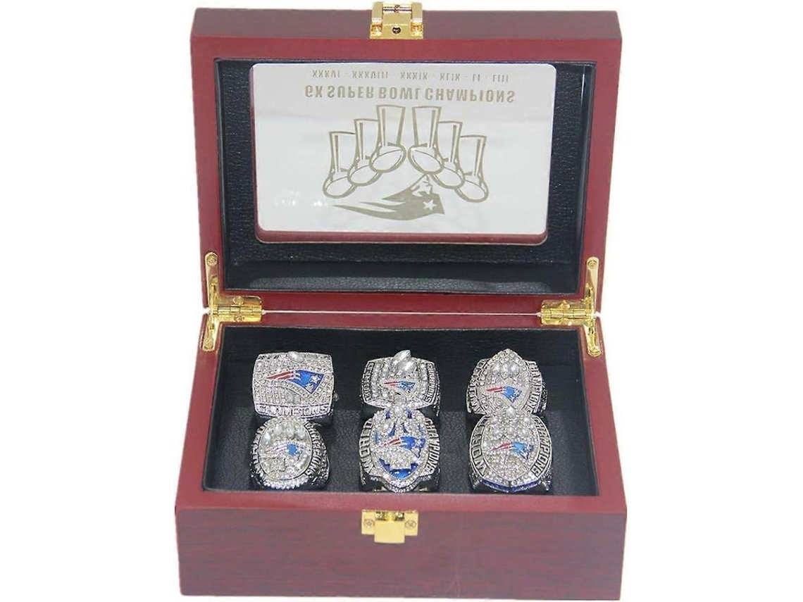 Juego De 6 Anillos De Campeón De Los Patriots De Brady Con Caja De Regalo Para Hombres, Mujeres Y Niños, Talla 10