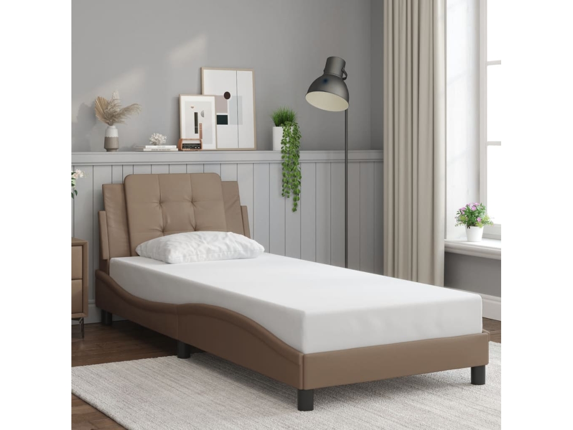 Estructura Cama Sin Colchón Cuero Sintético Capuchino 80x200 Cm