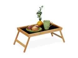 Tabuleiro De Cama Dobrável Relaxdays, Com Pés, Pequeno-almoço, Bambu E Mdf, Hbt 23 X 61,5 X 31 Cm, Natural/preto