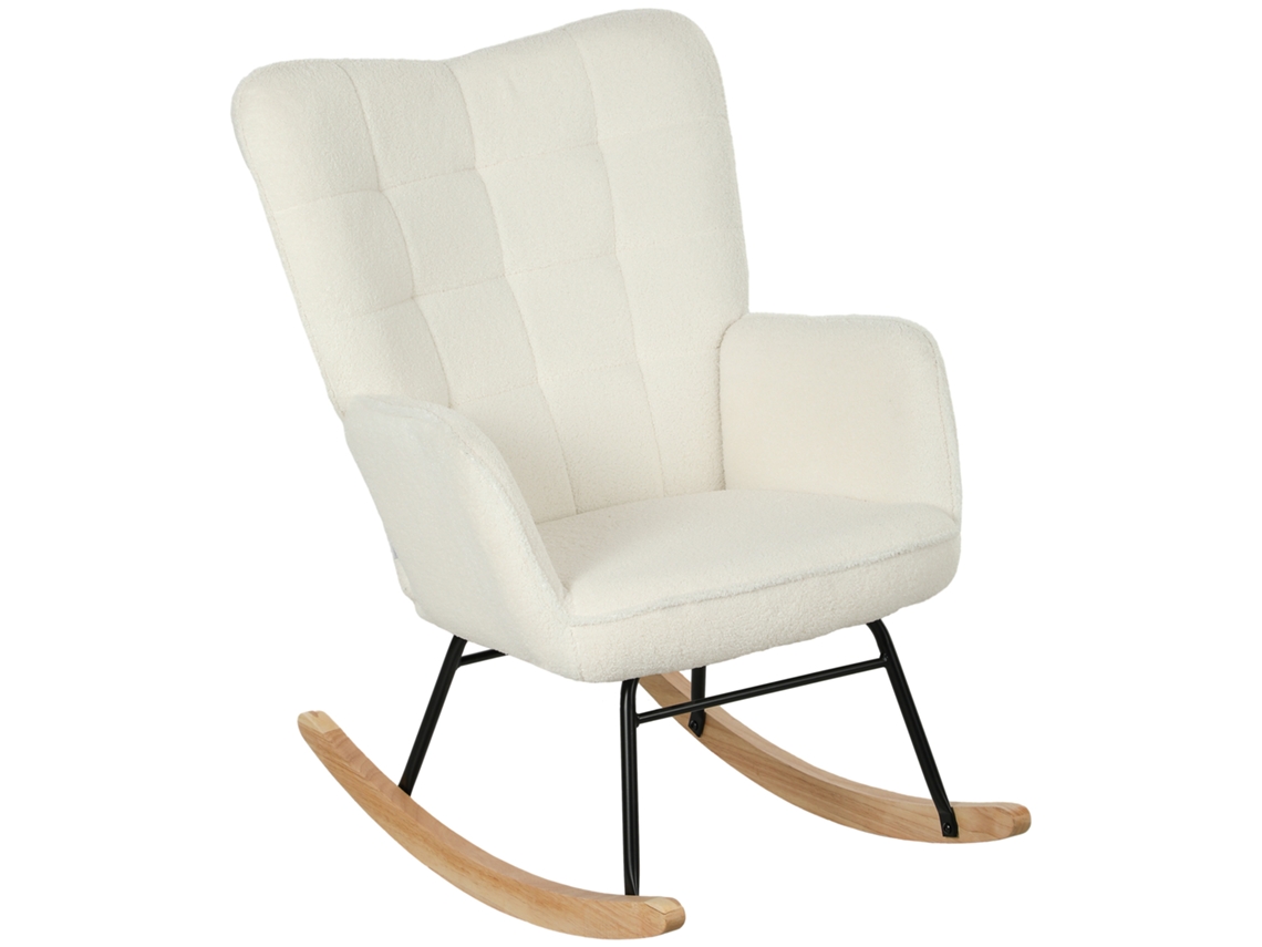 Mecedora/Sillón columpio con aspecto de lana bereber, reposabrazos, tapizada con patas de madera - Tienda BAGOLY