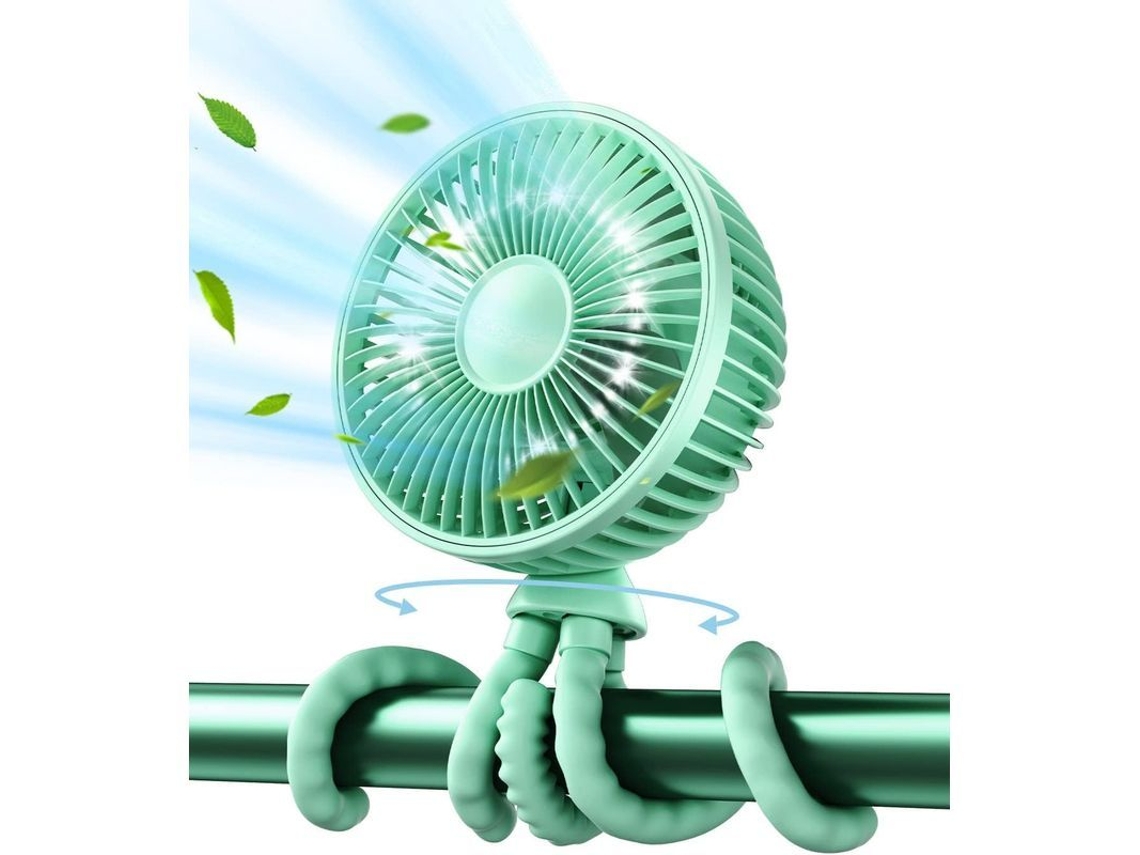 Ventilador Para Cochecito De Bebé, Trípode Flexible Giratorio De 360° Con Clip Para Coche, Cuna O Viaje - Negro Y Verde