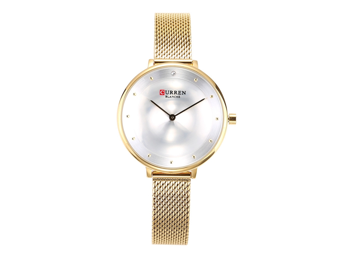 Reloj Analógico De Cuarzo Para Mujer, Redondo, Dorado Y Blanco, Resistente Al Agua.