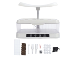 Sistema de cultivo hidropónico con 12 paneles y luz LED para interiores.