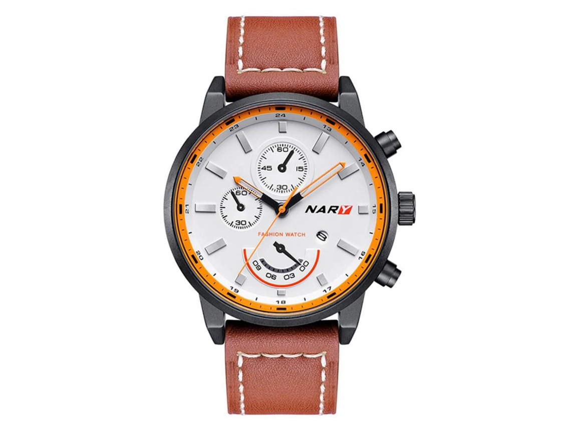Reloj De Pulsera Para Hombre De Cuero Pu Con Dial Redondo Y Calendario De Quartzo (marrón)