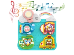 (Azul) Juego de mesa para bebés: Reconocimiento y combinación de formas, con juguete musical inteligente para entrenamiento de sonido