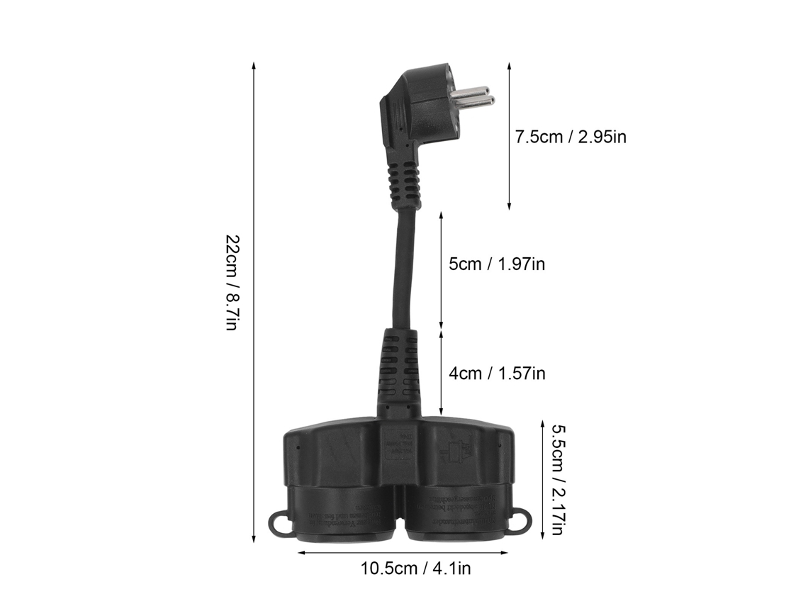 Omni-enchufe De Pared Doble 2 Vías Splitter Distribución Ac Cable Corto 5cmx1.5mm² Ip44 Impermeable 16a