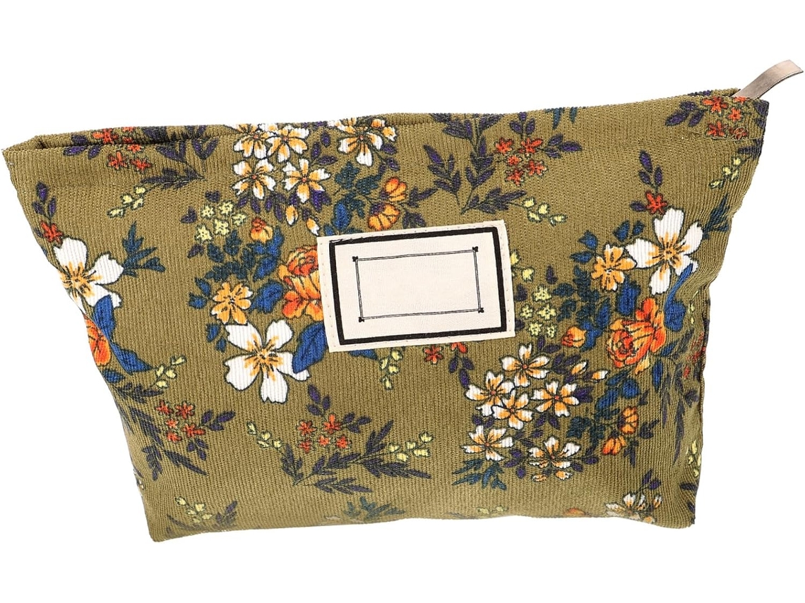 Neceser Pequeño De Viaje Con Estampado Floral En Tejido Jacquard Lampas Verde.