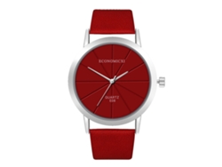 Reloj De Pulsera Unisex Minimalista De Piel Sintética Con Esfera Redonda Y Movimiento De Cuarzo Rojo.