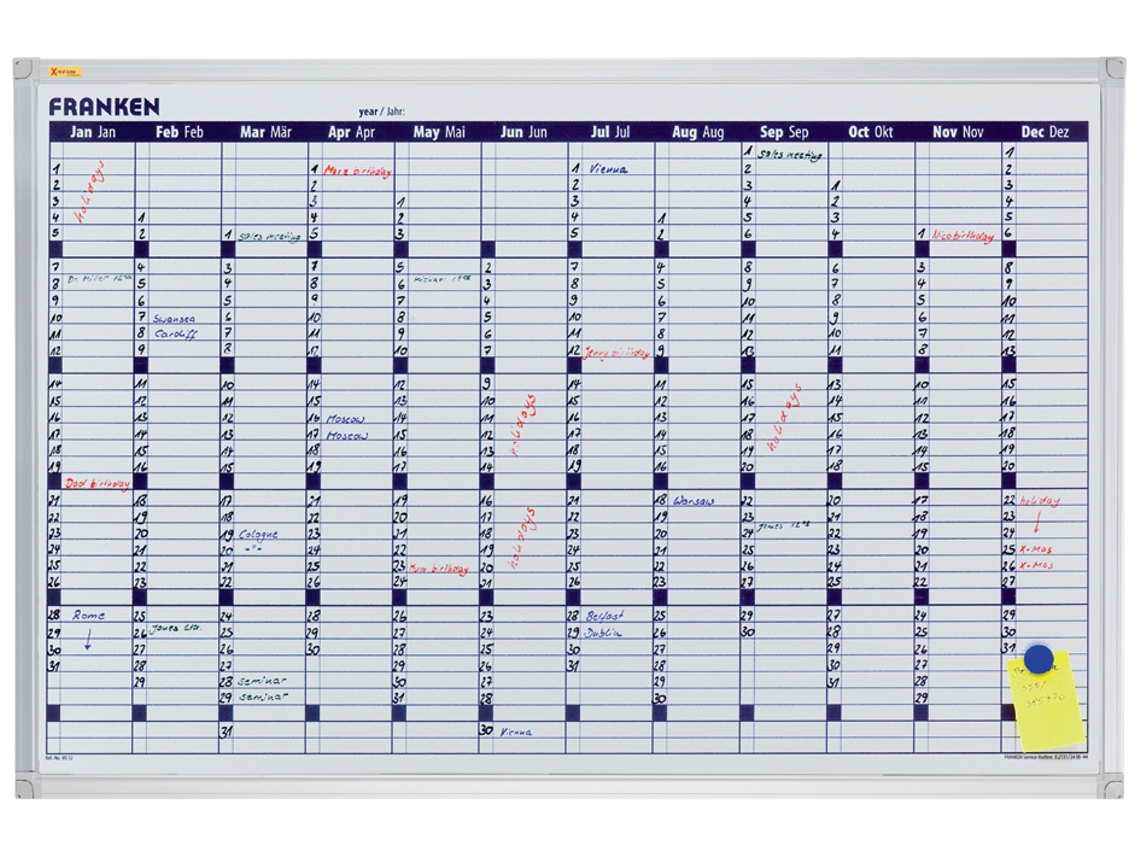 Calendario Anual de la Placa de Planificación FRANKEN X-Tra!Line 900X600 Mm