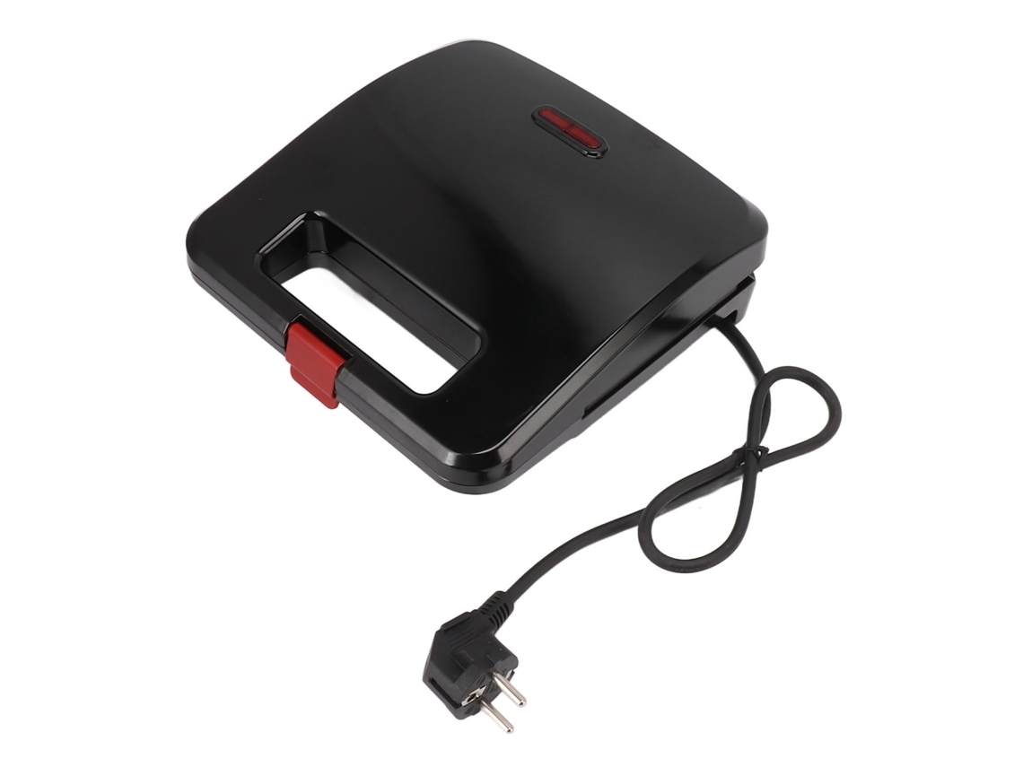 Sandwichera eléctrica de 750 W con revestimiento antiadherente de acero inoxidable para paninis, gofres y filetes.