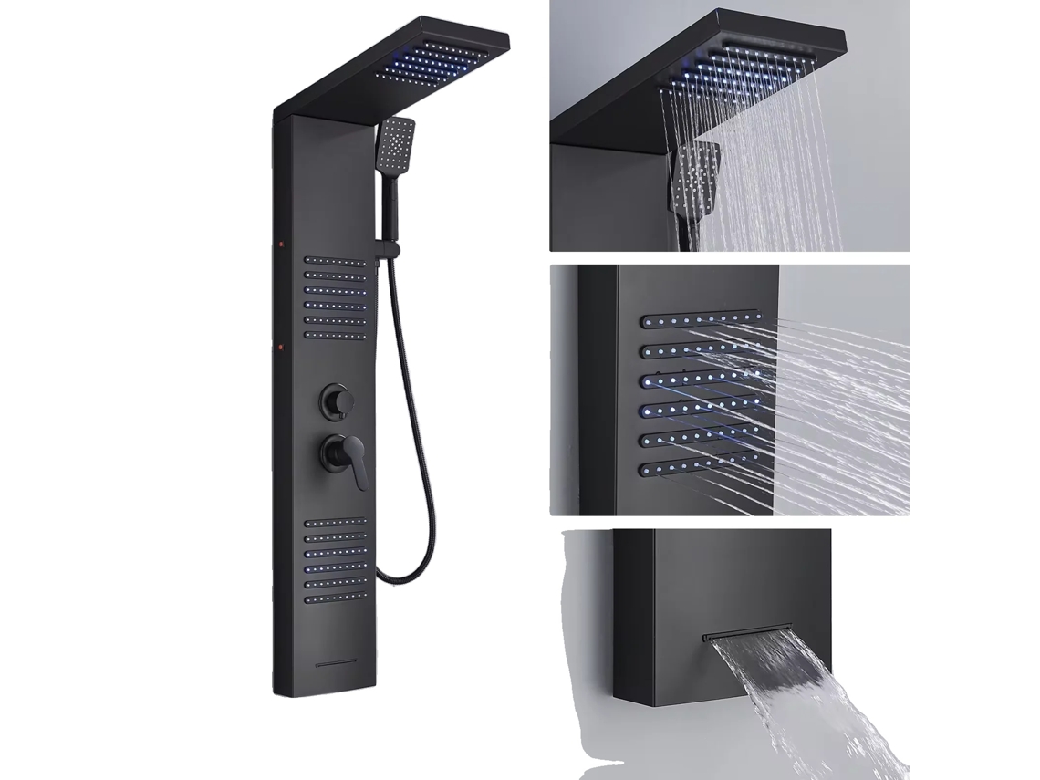 Sistema de ducha con panel LED, control dual, chorros de spa, negro 6004 OEM
