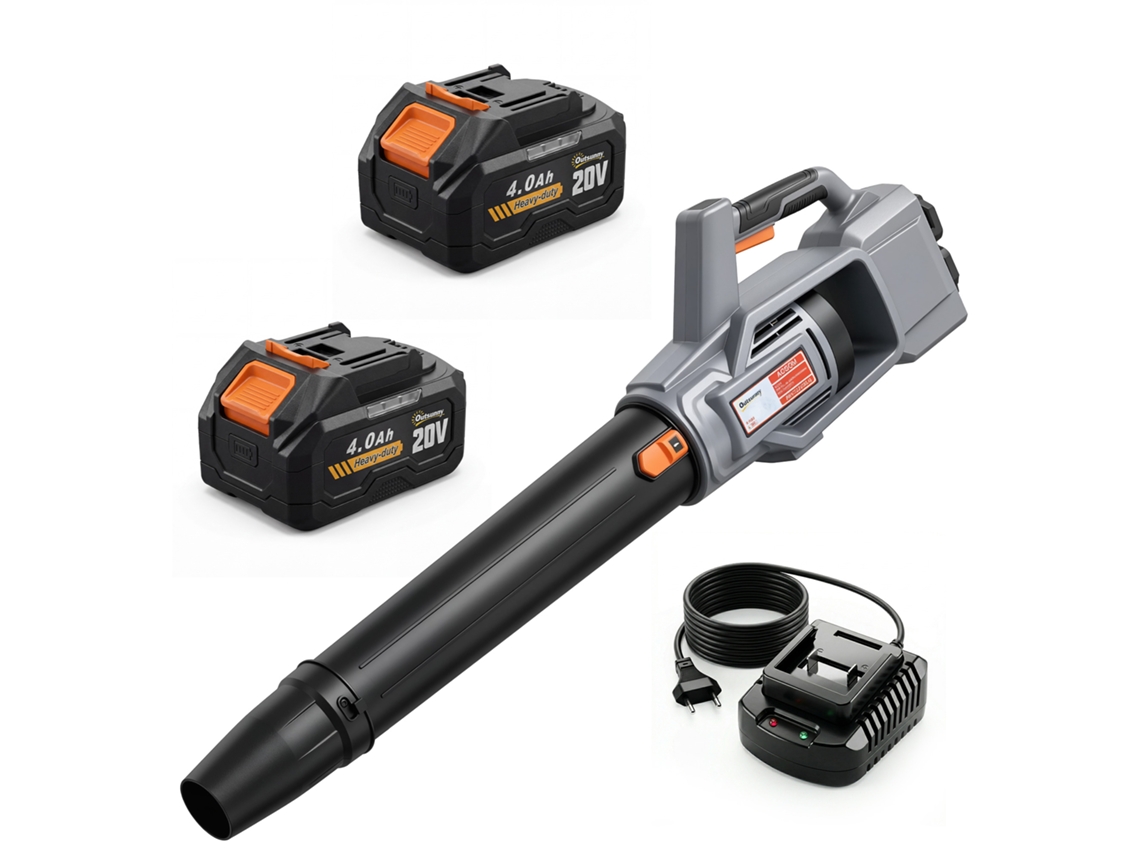 Soplador De Hojas Inalámbrico De 36 V, 2 Baterías De 4,0 Ah, Motor Sin Escobillas De 1000 W, 3 Velocidades, Gris Claro.