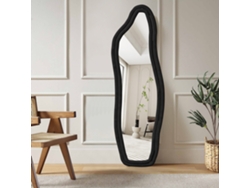 Espejo de pie de 160 x 50 cm, forma irregular y curva, con marco de terciopelo negro, perfecto para una vista completa y un control total del look. Ycone